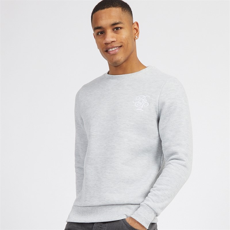 Brave Soul Herre Middelalder Crew Neck Sweatshirt Lysegrå Melange/Hvid