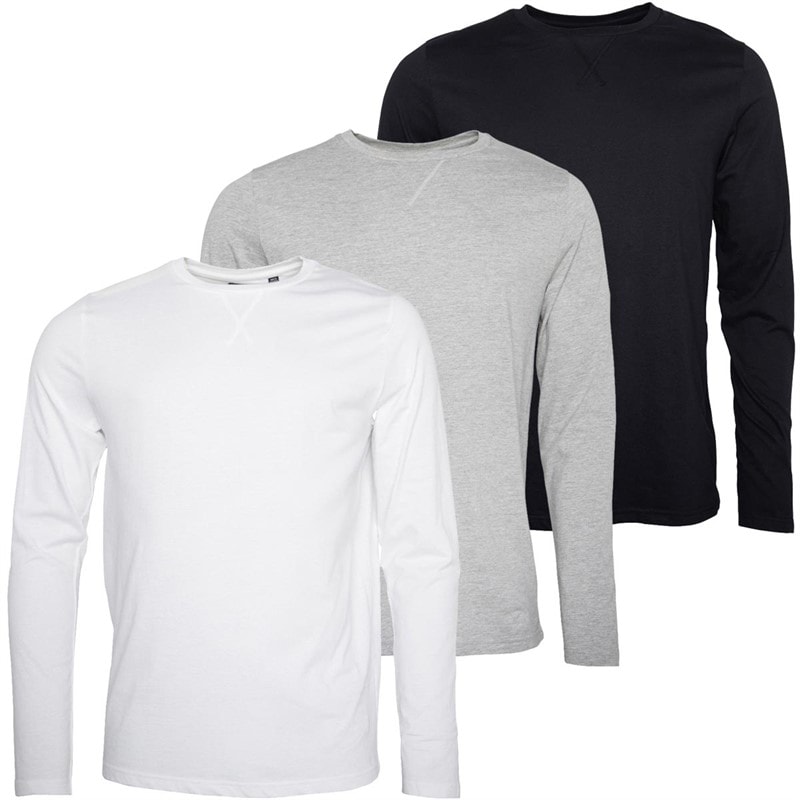 Brave Soul Herre Prøvepakke Tre Langærmede T-shirts Sort/Hvid/Lysegrå Melange