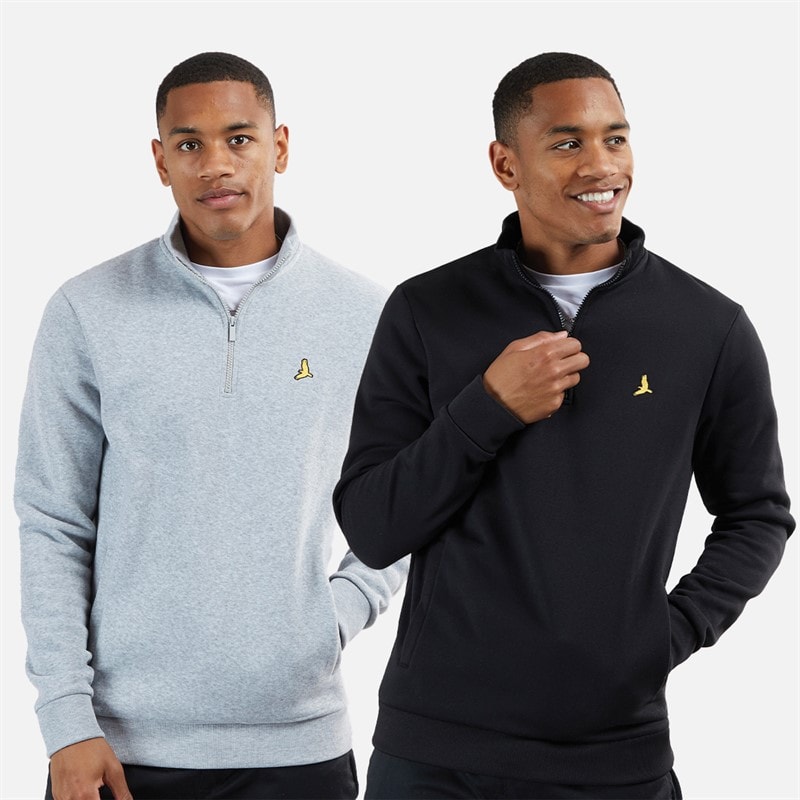 Brave Soul Herre Stilgar To Pakke 1/4 Lynlås Sweatshirts Sort/Grå