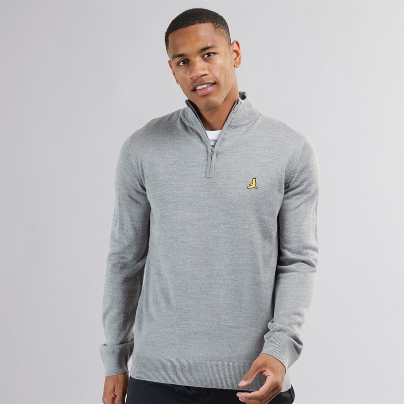 Brave Soul Herre Georgie 1/4 Zip Trøje med Høj Hals Sølvgrå Melering
