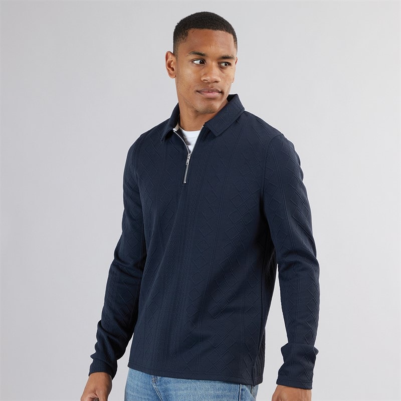 Brave Soul Herre Mellark Langærmet 1/4 Lynlås Polo Dk Navy
