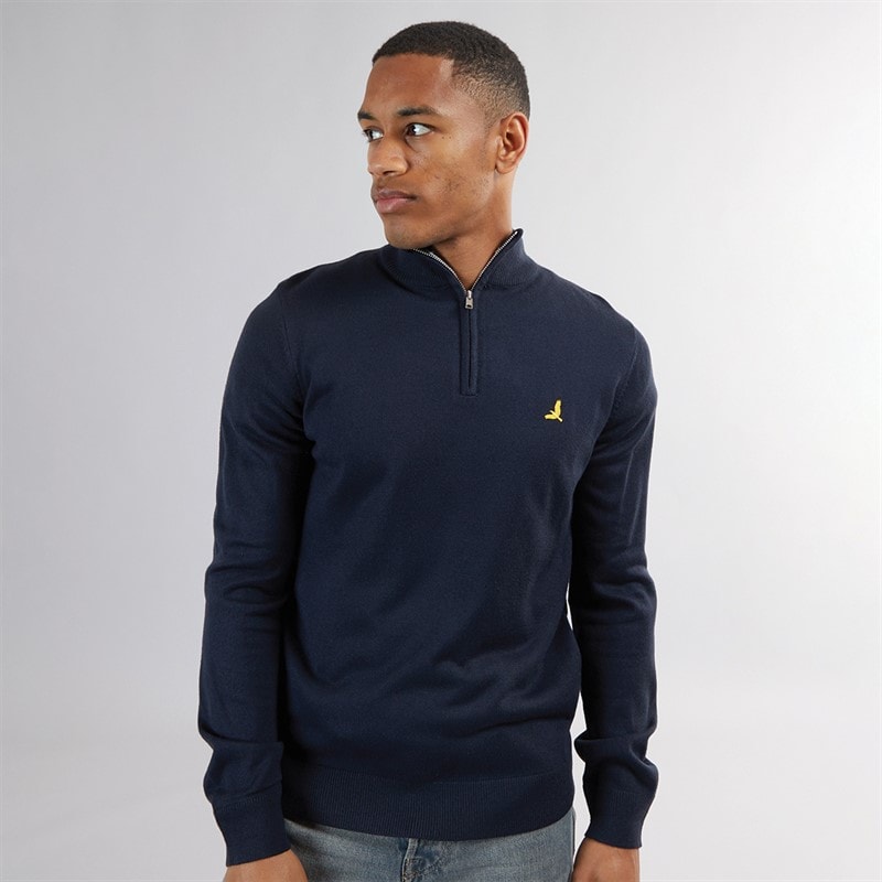 Brave Soul Herre Georgie 1 / 4 Zip Funnel Neck Sweatshirt Midnight Navy