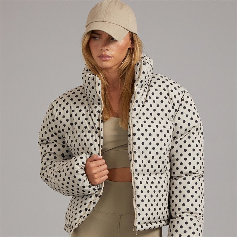 Brave Soul Dame Riva Spot Puffer Jakke Cream/Sort