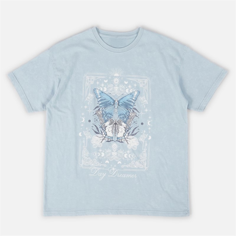 Brave Soul Dame Day Dreamer T Shirt Blue Acid Wash