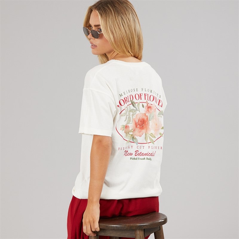 Brave Soul Dame Bloom Print T-shirt Cream