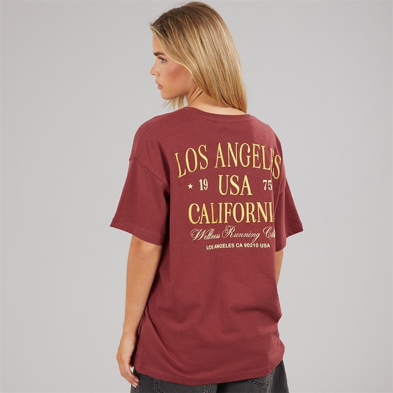 Brave Soul Dame Rachel broderet T shirt Burgundy/Gul