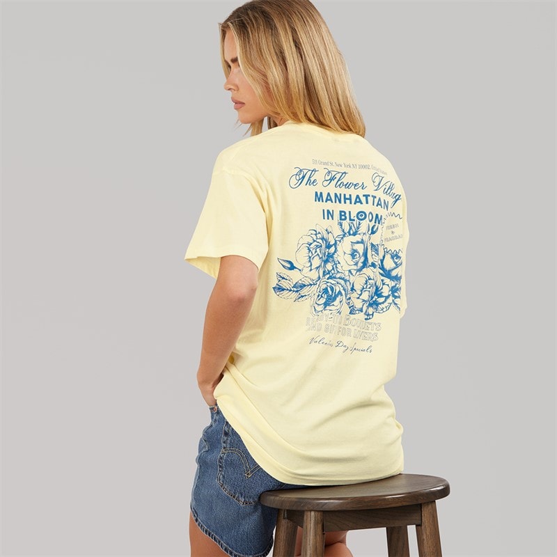 Brave Soul Dame Bloom Printet T-shirt Gul/Blå