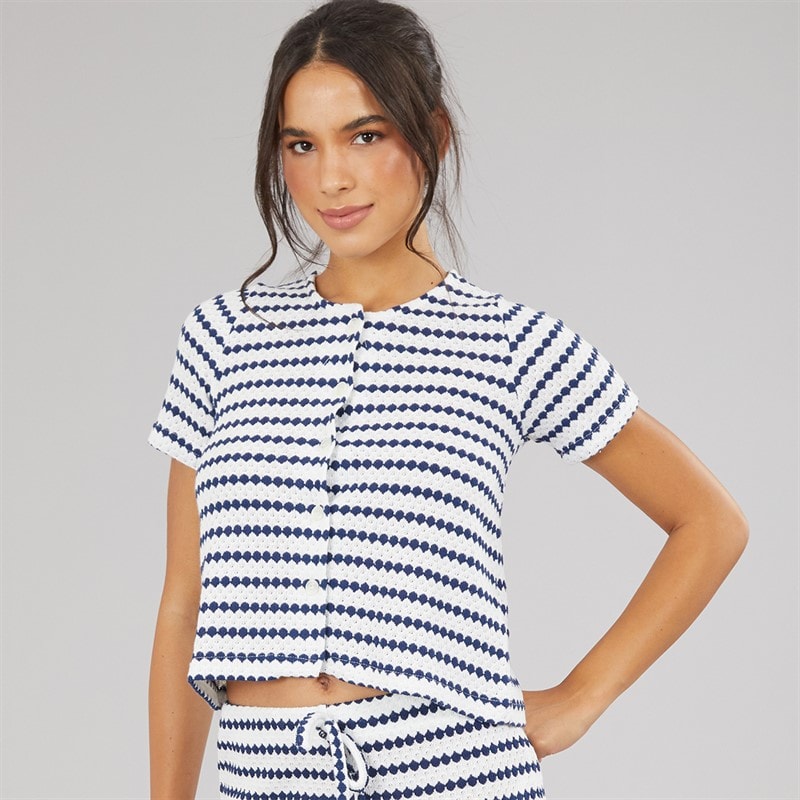 Brave Soul Dame Lynn Knap Ned T Shirt Cream/Navy