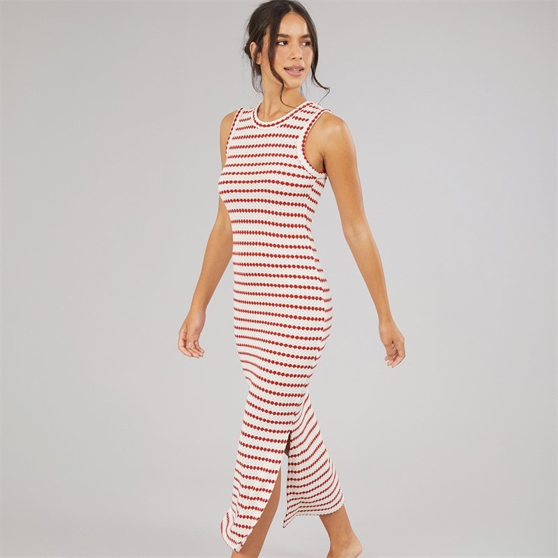 Brave Soul Dame Lynus Tekstureret Maxi Kjole Cream/Rød