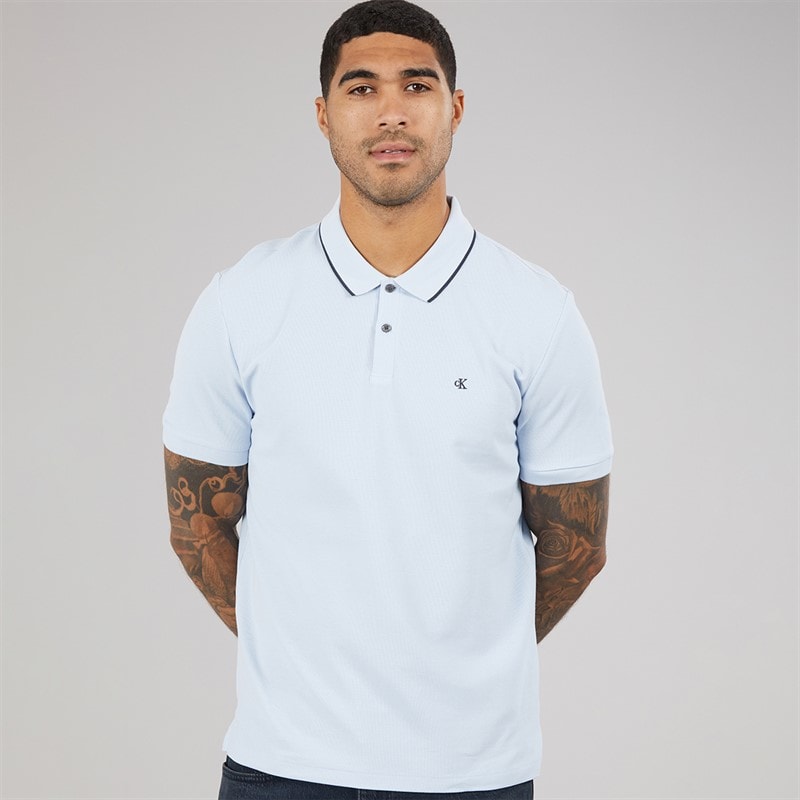 Calvin Klein Herre kortærmet forfinet pique krave polo skjorte Breezy Blue