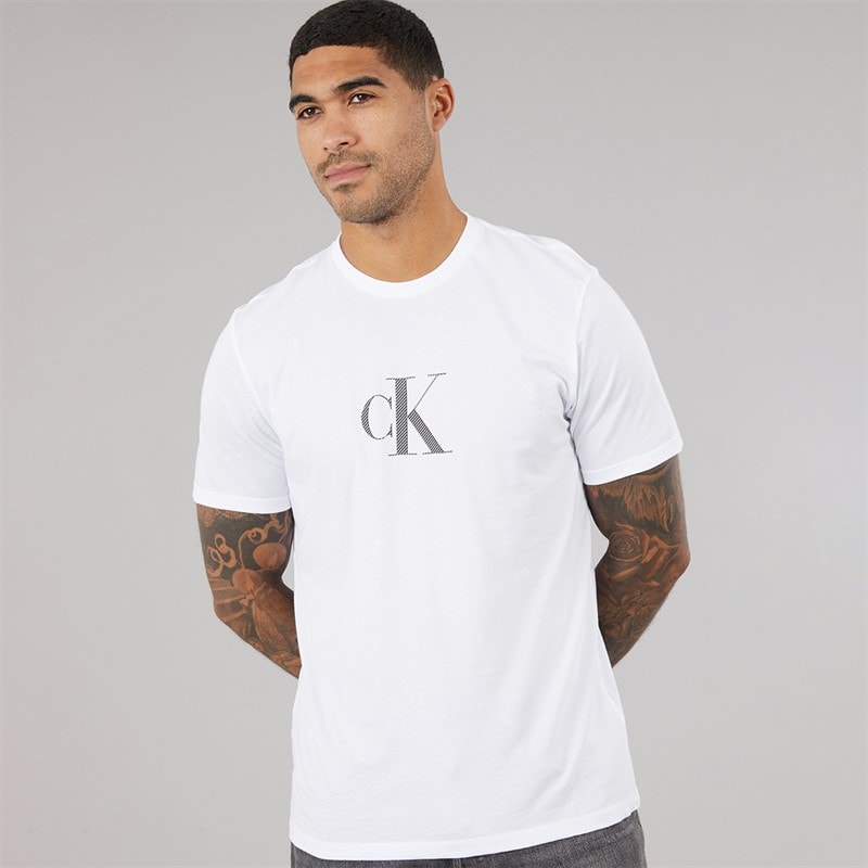 Calvin Klein Herre T-shirt med korte ærmer og distressed mono grafik Bright White