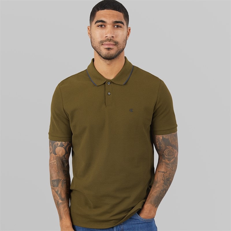 Calvin Klein Herre Kortærmet Raffineret Piqué Kant Polo Shirt Crude Green