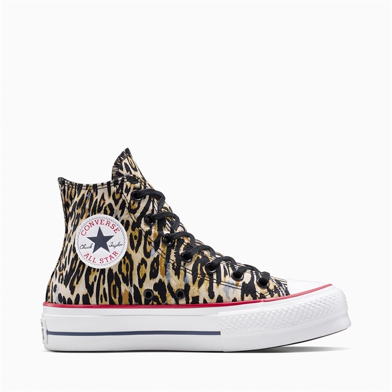 Converse Dame Chuck Taylor All Star Hi Lift Platform Leopard Træningssko Sort/Hvid/Rød