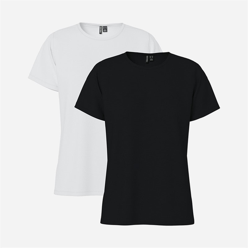 Pieces Dame Amira To Pak T Shirts Sort/Hvid