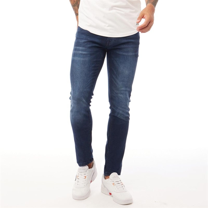 Crosshatch Herre Barbeck Slim Fit Jeans Mørk Vask