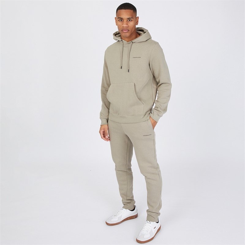 Crosshatch Herre Chelmere Hoodie og Joggers Sæt Mørk Sten