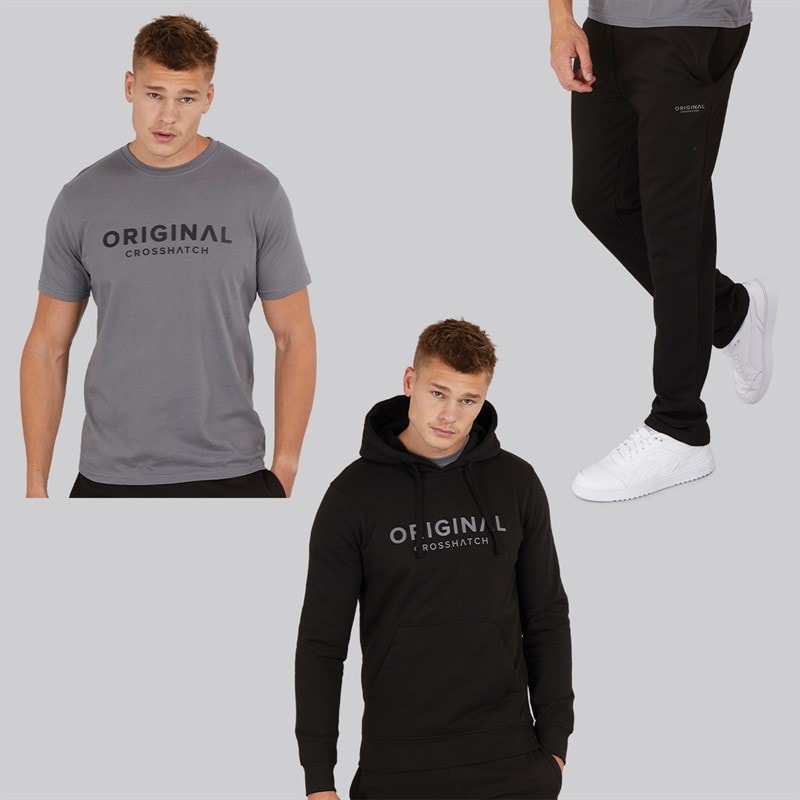 Crosshatch Herre Chemberry Hættetrøje T-shirt Og Joggingbukser Med Åben Kant Sæt Sort/Koksgrå
