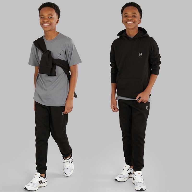 Crosshatch Drenge Tre Dele Hættetrøje T-shirt Og Joggingbukser Sæt Sort/Koksgrå