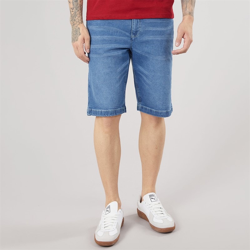 Crosshatch Herre Kamaline Denim Shorts Mid Wash