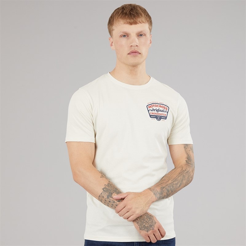 Crosshatch Herre Motocross T Shirt Cremhvid