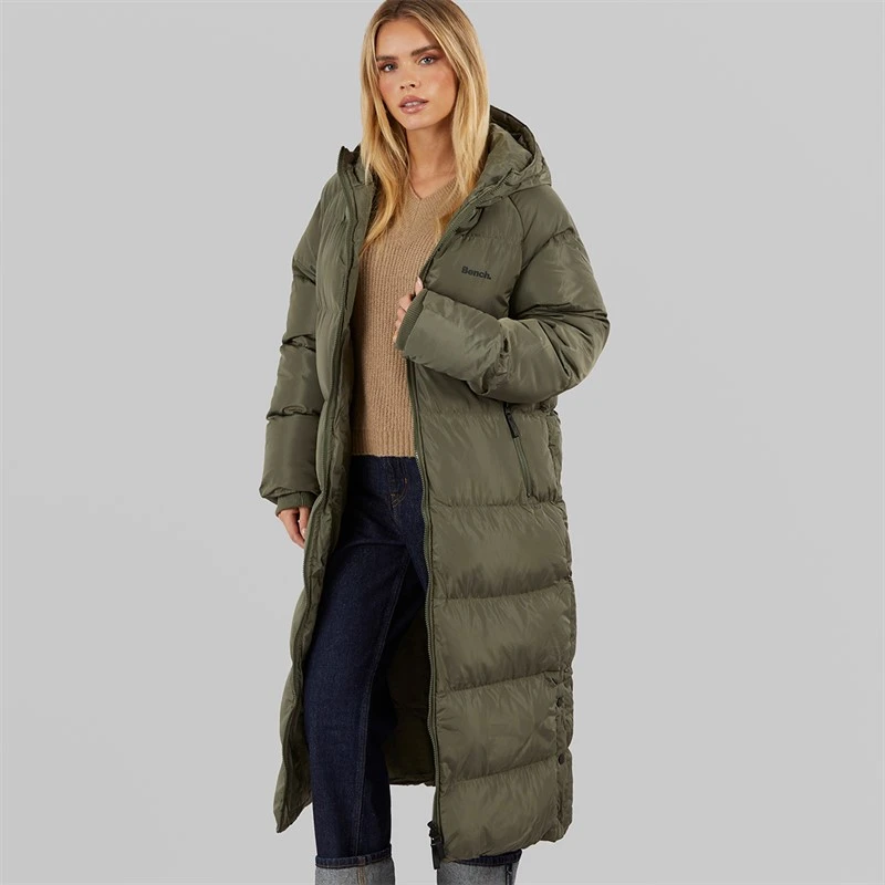 Bench Dame Ryelle Maxi Lang Puffer Jakke Khaki