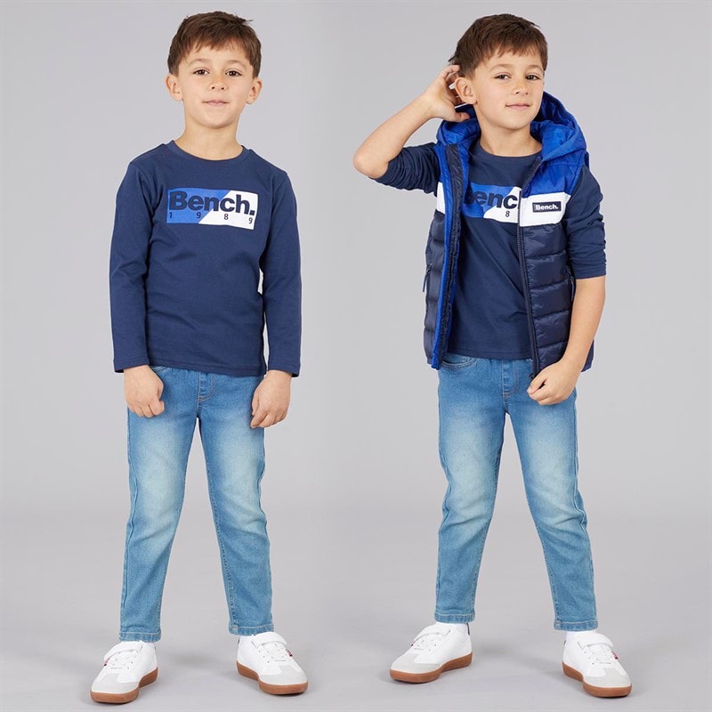 Bench Drenge dunjakke vest T-shirt og jeans sæt Blå