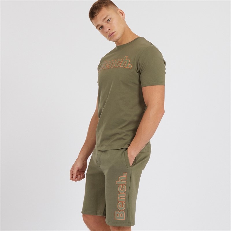 Bench Herre Gowsen T-shirt og Shorts Sæt Khaki Grøn