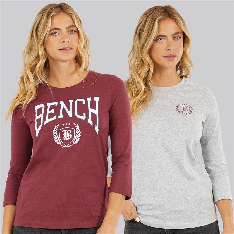Bench Dame To Pak 3/4 Ærme T-shirts Cordovan Grå Melering