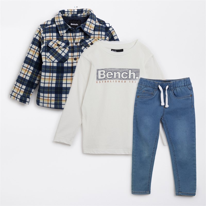 Bench Drenge Bonded Skjorte T-shirt Og Jeans Sæt Navy
