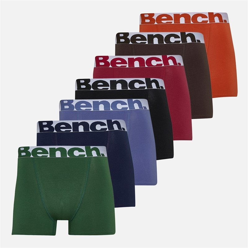 Bench Herre syv pak jacquard linning bokser shorts Sort/Cranberry Juice/Ground Coffee/Red Earth/Primal Green/Navy/Mid Blue