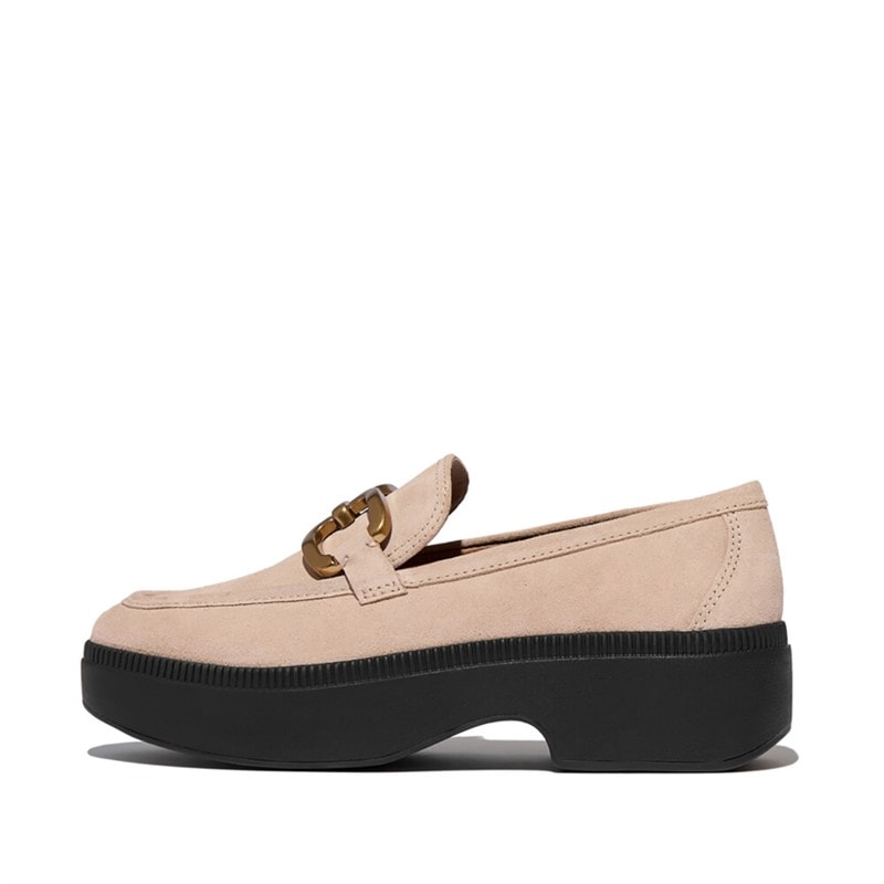 FitFlop Dame firkantet kæde ruskind demi kile loafers Classic Beige