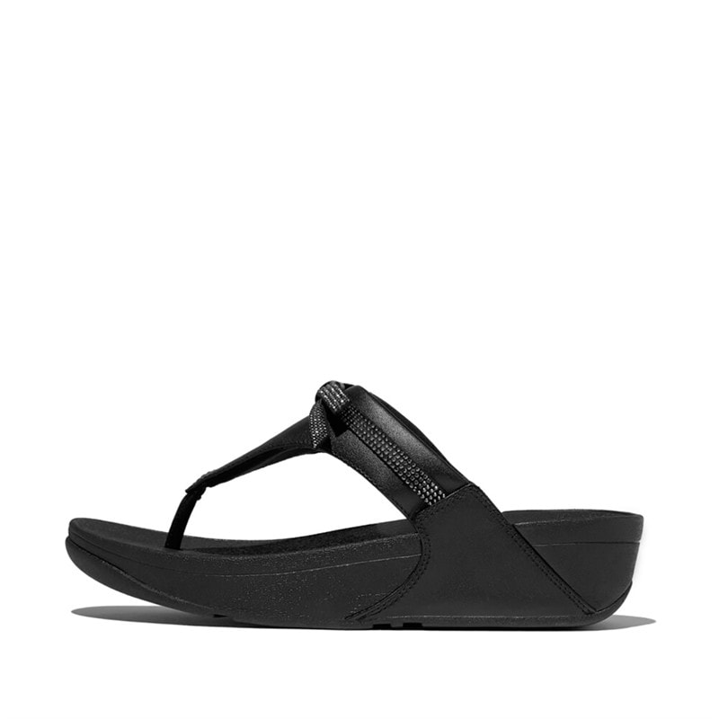 FitFlop Dame Lulu Glitz Sløjfe Læder Tå Rem Sandaler All Black