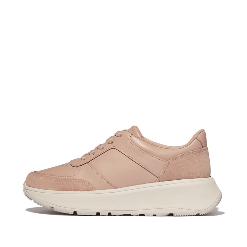 FitFlop Dame F-Mode Læder Ruskind Mix Flatform Sneakers Classic Beige