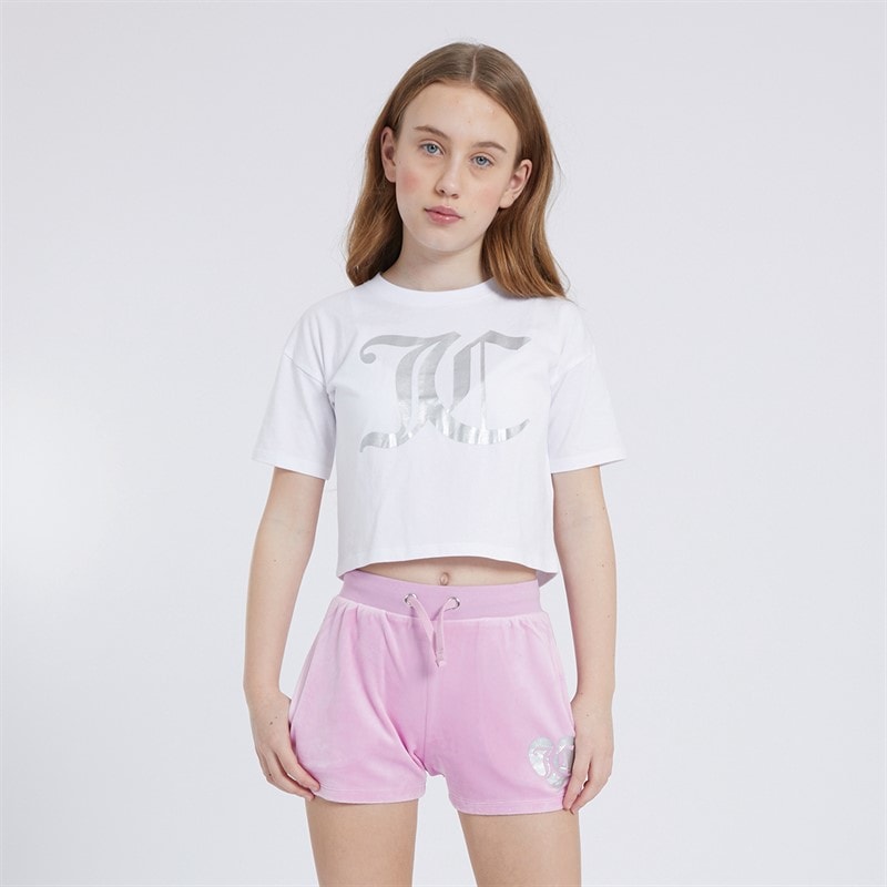 Juicy Couture Piger hjerte boxy t-shirt og velour shorts sæt Pink Lavender