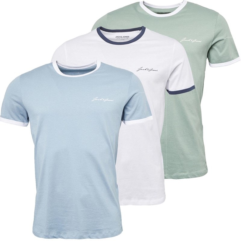 JACK & JONES Herre Ralph 3-pak T-shirts Hvid/Ashley Blå/Grøn Milieu
