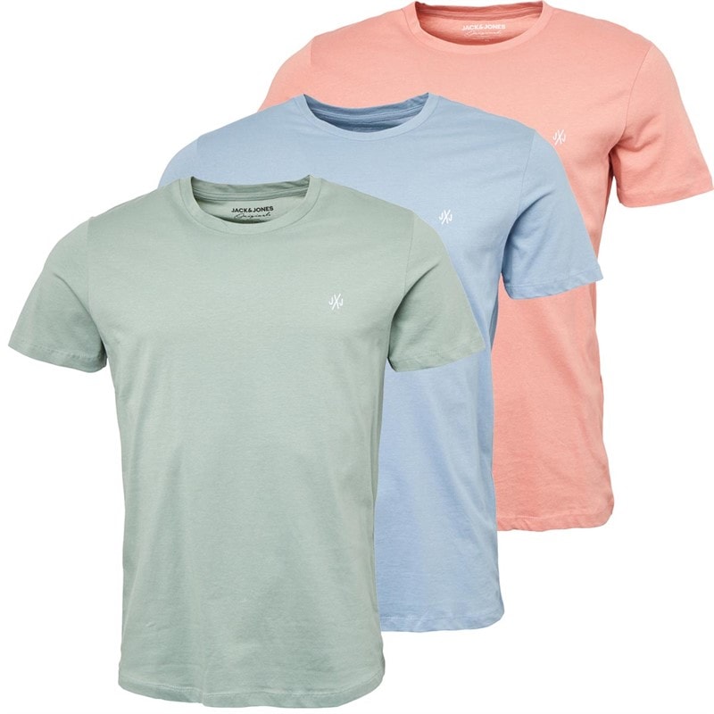 JACK & JONES Herre JXJ T-shirts 3-pak Ashley Blå/Roset/Grøn Milieu