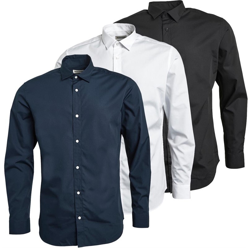 JACK & JONES Herre Joseph Tre-pakke Langærmede Skjorter Blå/Hvid/Sort