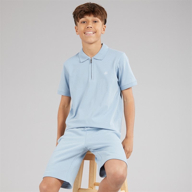 JACK & JONES Drenge Basis Lynlås T-shirt Og Shorts Sæt Ashley Blue