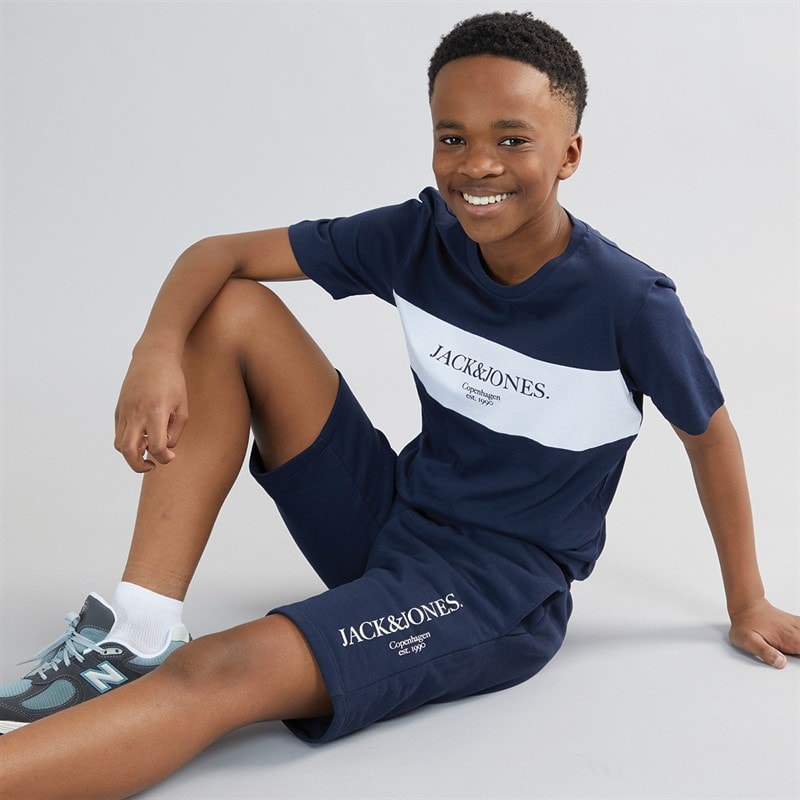 JACK & JONES Drenge Chester T-shirt Og Shorts Sæt Navy Blazer/Hvid