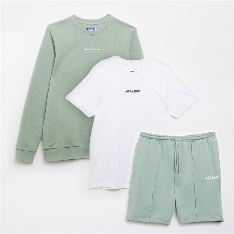 JACK & JONES Drengenes Vesterbr Sweatshirt T-shirt Og Shorts Co-Ord Sæt Isgrøn