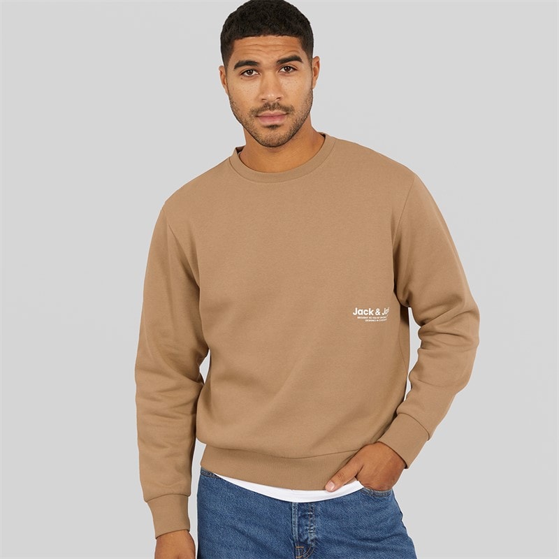 JACK & JONES Herre Vesterbro Side Sweatshirt Sølv Mink/Hvid