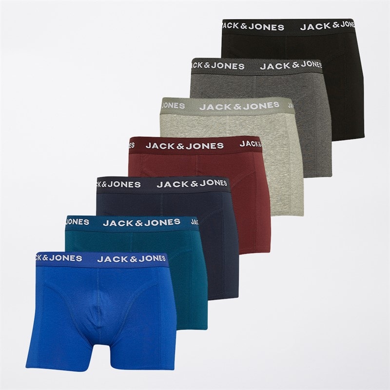 JACK & JONES Herre Matheo Ensfarvet Syv Pak Bokser Trusser Sort/Navy Blazer/Dark Grey Melange/Surf The Web/Light Grey Melange/Poseidon/Port Royale