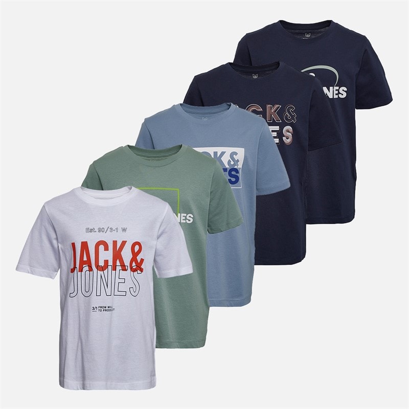 JACK & JONES Drenge Casper Fem pak T-shirts Iceberg Green