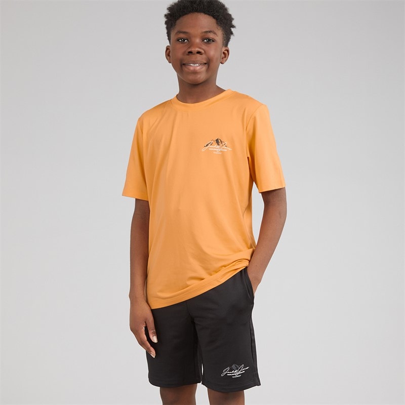 JACK & JONES Drenge Bjerg Tech T Shirt Og Shorts Sæt Peach Cobbler