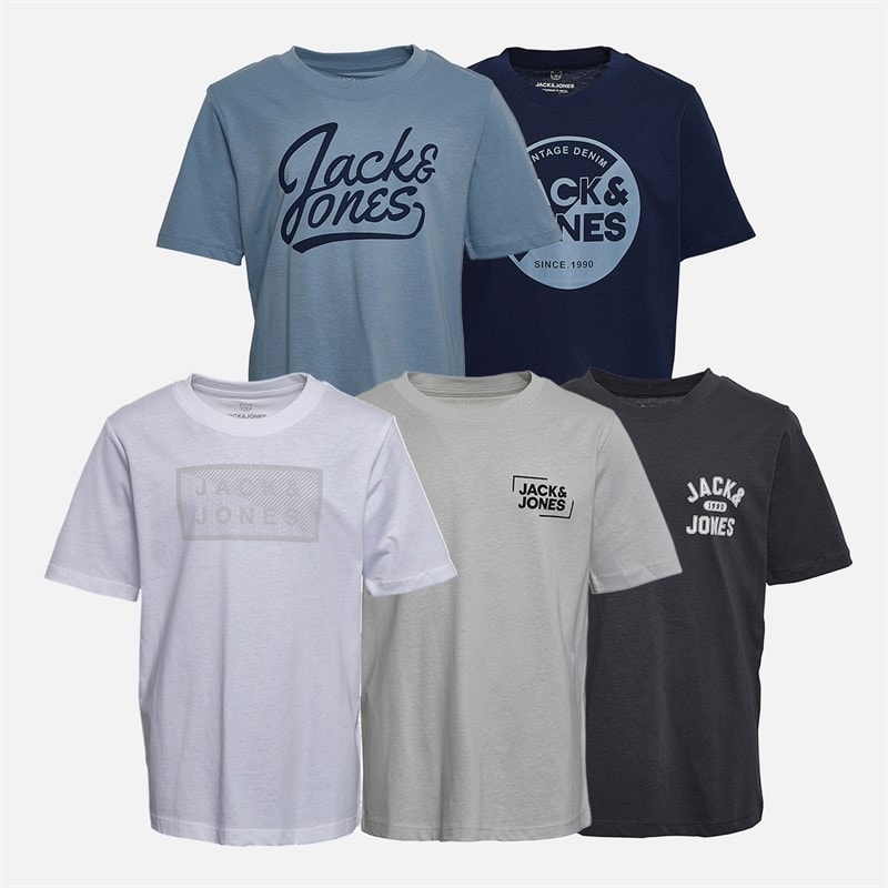 JACK & JONES Drenge Andrew Fem Pak T shirts Sort