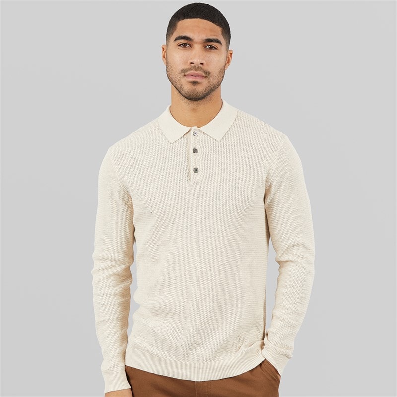 JACK & JONES Herre Cooper Strikket Langærmet Polo Shirt Silver Lining Twist
