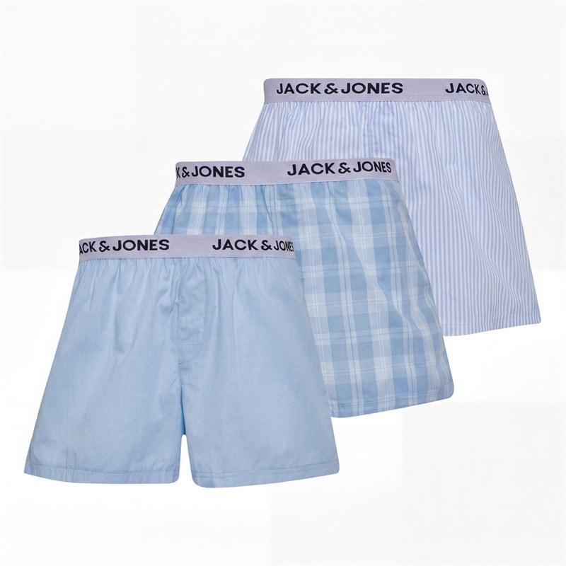 JACK & JONES Herre Jaclaroi Tre Pak Vævet Boksershorts Chambray Blue/Chambray Striped/Skyway Checks