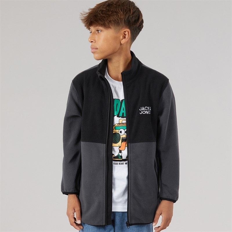 JACK & JONES Drenge Flame Fuld Lynlås Fleece Asphalt Blocking