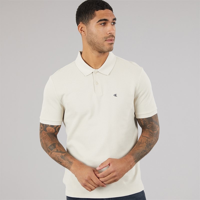 Calvin Klein Jeans Herre kortærmet monogram pique poloskjorte Oatmeal