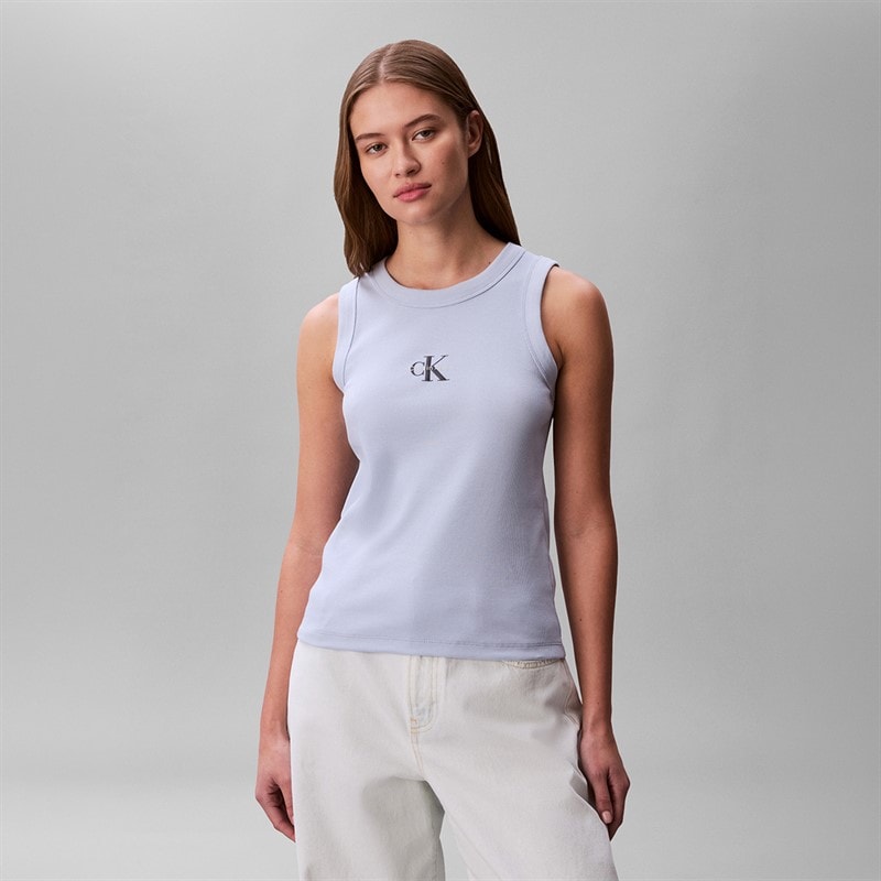 Calvin Klein Jeans Dame Monologo Rib Tank Top Breezy Blue